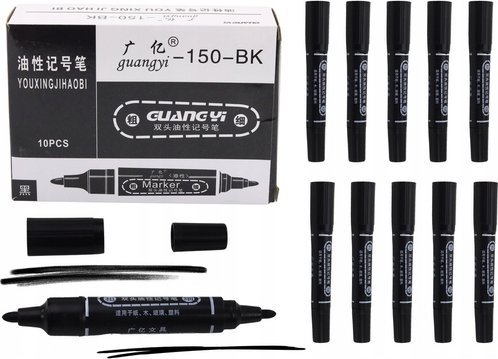 Leantoys Doppelseitige Wasserfeste Marker Schwarz 10 Stk.