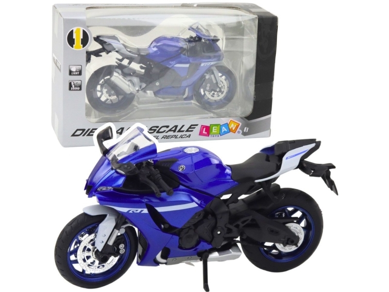 LeanToys sportmotorcykel i metal med lys og lyde | blå | R1 1:12