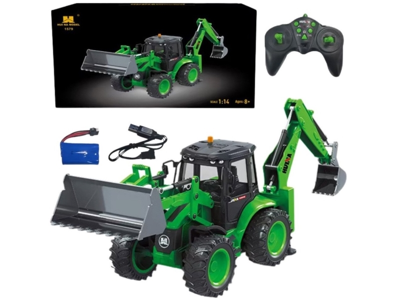 Grävlastare RC Fjärrstyrd Ljus Ljud Grön Huina 1:14 | Leksaker - Radiostyrda leksaker - Bilar och akutbilar | GameStuff