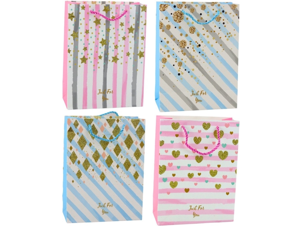 Lean Geschenkbeutel Aus Papier Blau/Pink Glitzer 23 X 18 X 10,5 Cm