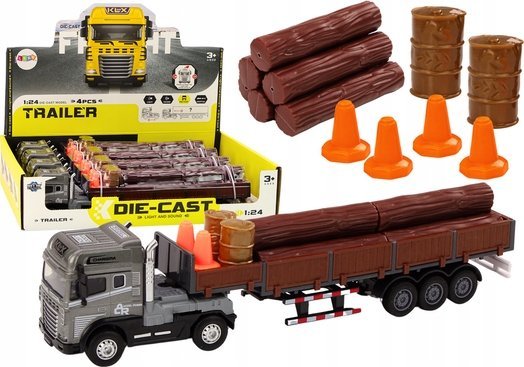 Leantoys Wooden Truck Trailer 1:24 Logs Sound Lights