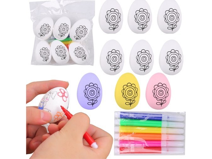 Påskeæg Styrofoam Painting Pens Pattern Flower C 6pcs