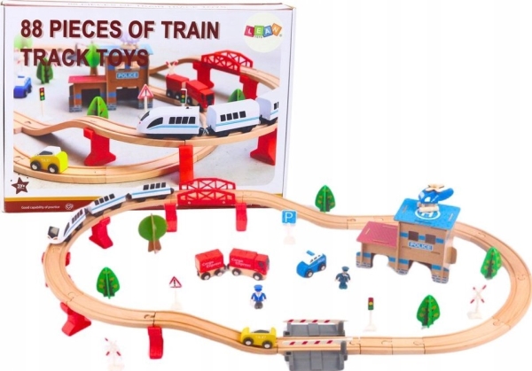 LeanToys set tågbanor med tåg - trä, byggnader 88 el | Leksaker - Konstruktions leksaker - Trä konstruktion | GameStuff