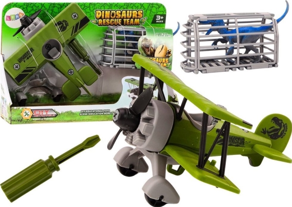 Lean Toys Žalias lėktuvas su dinozaurų transportavimo narvu