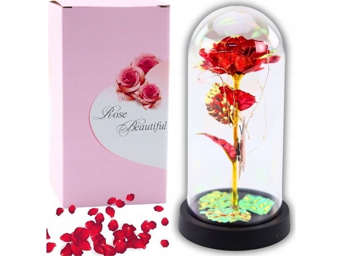 Evigvarende Rose I Krystalskærm Led-Belysning Sommerfugl Rød 21X11cm