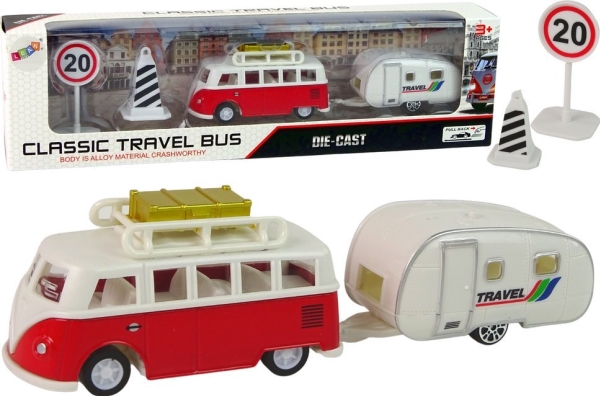 LeanToys Vehicles Rød bus med campingvogn
