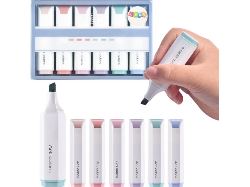 Mini highlightersæt i sarte pastelfarver 6 stk LEAN