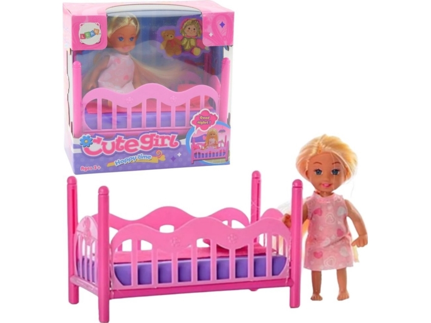 LeanToys mini dukke-sæt i pyjamas med seng pink