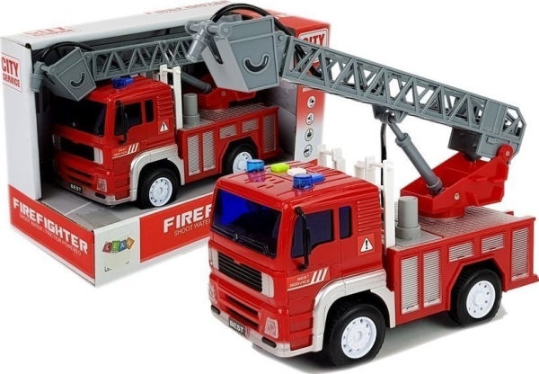 Brandbil med træk, stige, rød 1:20 med lyd LEAN Toys