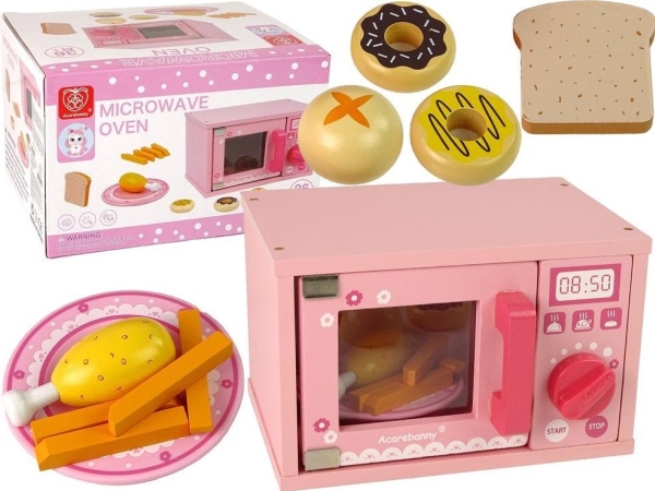 LeanToys Trä Mikrovågsugn Spis Mikrovågsugn Mat Rosa | Leksaker - Rollek - Leksakskök och mat | GameStuff