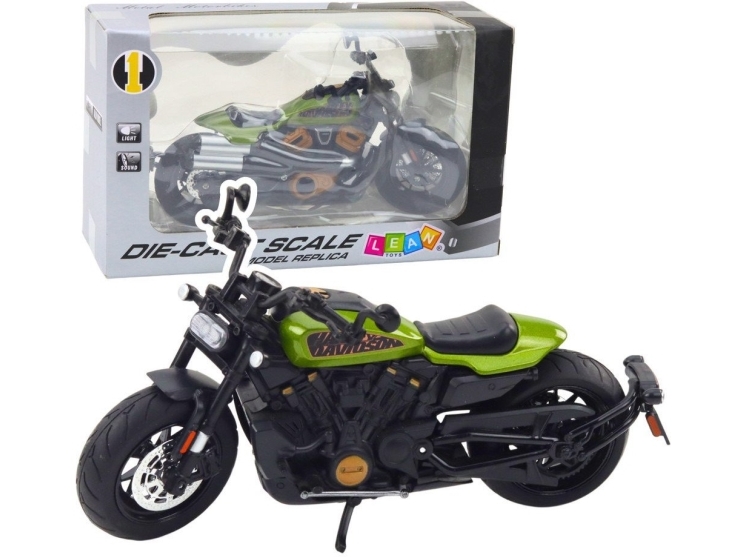 Chopper Metall Motorrad Lichter Geräusche Schwarz Grün Teile 1:12