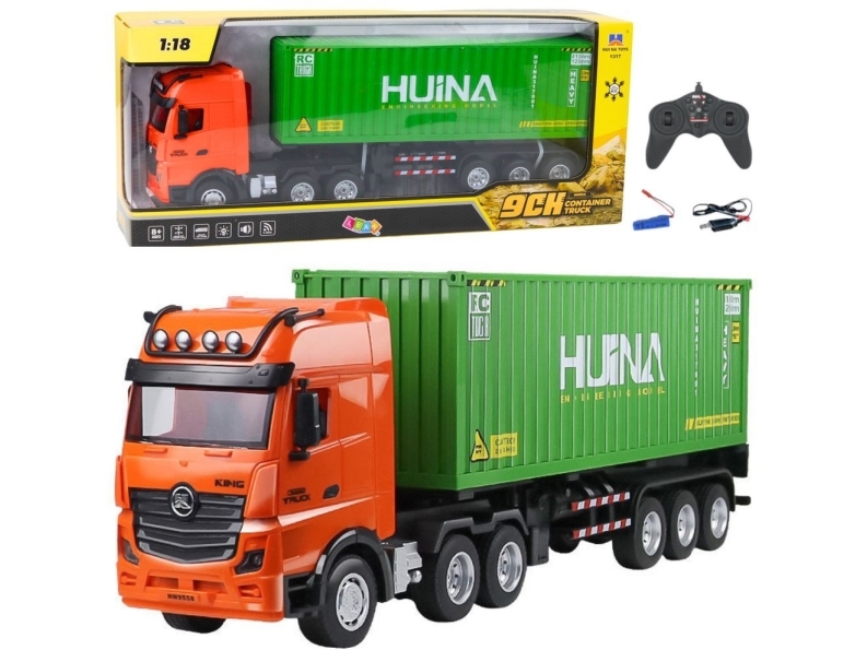 HUINA lastbil med container RC, fjernstyret 1:18 grøn