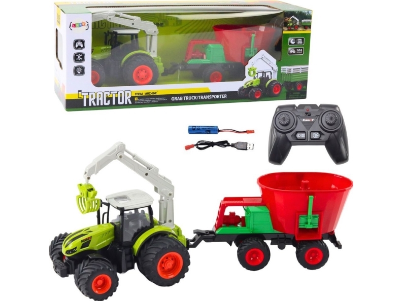 Lean Toys Nuotoliniu būdu valdomas traktorius su sėjamojo ir griebtuvo priedais