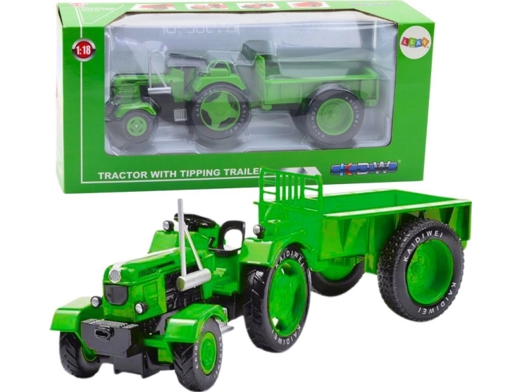 LeanToys metalltraktor med släp grön 1:18 | Leksaker - Bilar och andra fordon - Jordbruksmaskiner | GameStuff