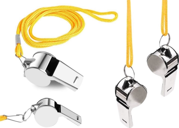 Visselpipa/whistle med boll och snöre metall gul 40 cm LEAN TOYS | Sport & Träning - Sportutrustning - Fotboll | GameStuff