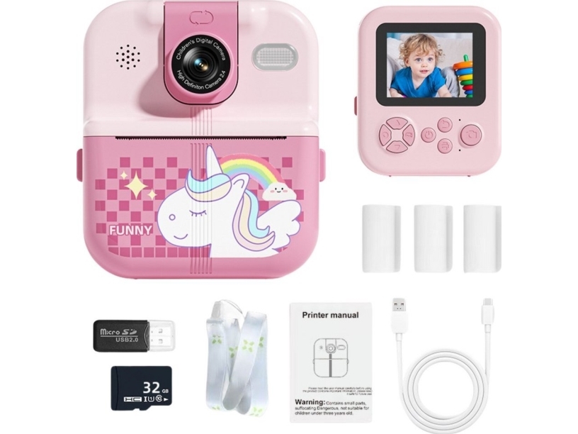 Øjeblikkelig Kamera Med Termisk Printer Spil 3 Ruller Pink Unicorn Lean Toys