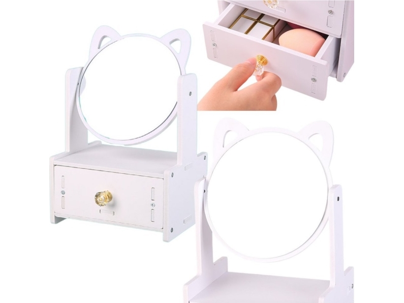Mini Toilette Make-Up Spejl Skuffe Ører Træ Hvid Edukamp