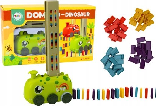 LeanToys bil grøn dino på batteri saml-selv farverige dominoklodser (4 farver)