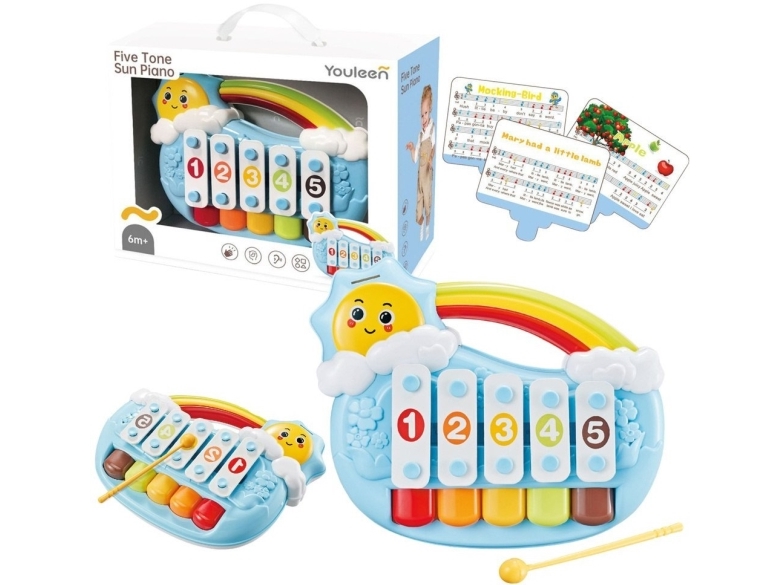 LeanToys pianoleksak 5 toner pedagogiskt för baby Solen blå | Hobby - Musikinstrument - Stränginstrument | GameStuff