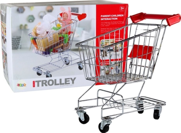 Leantoys Einkaufswagen Metall Kinderkorb Silber Groß Lean Toys
