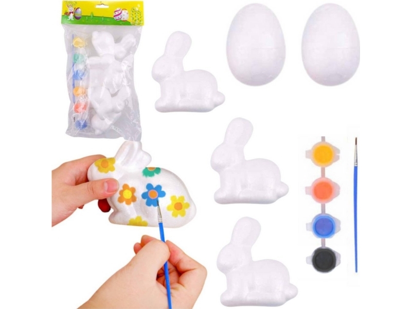 Maler-Set Für Styropor-Dekorationen 3 Hasen 2 Eier Farben Lean Toys