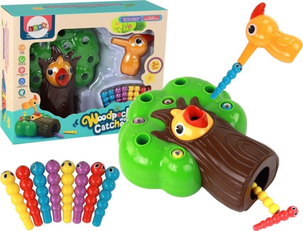 Magnetinis arkadinis žaidimas pagauk kirminą ir pamaitink paukštį Lean Toys, 10 d.