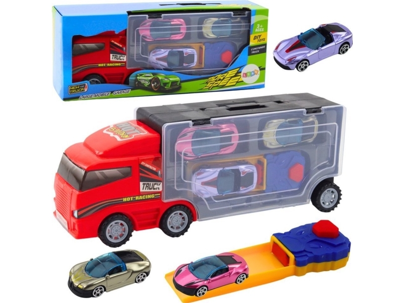 Leantoys Lkw Mit Garage Und Autos, Abschussrampe 3-Teilig Rot