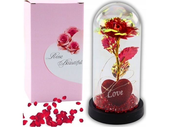 Ewige Rose In Kuppel Mit Led Beleuchtung Herz Perlen Rot 21X11cm