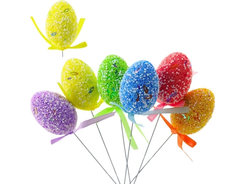 Påskeæg på rørtråd Farvede mønstre Ribbon Ornament 6stk A EDUKAMP