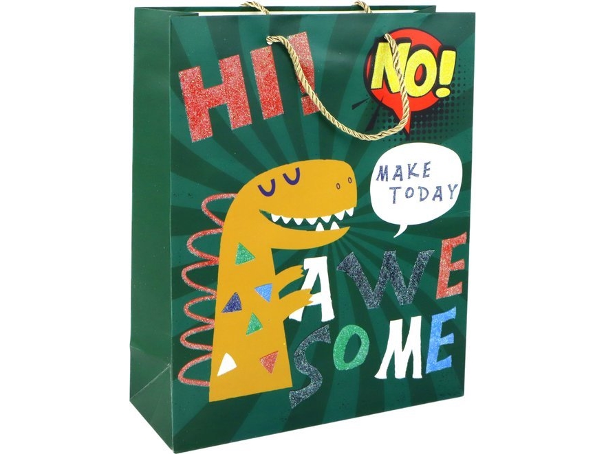 LeanToys gavepose papir grøn dinosaur 32 x 26 x 10 cm