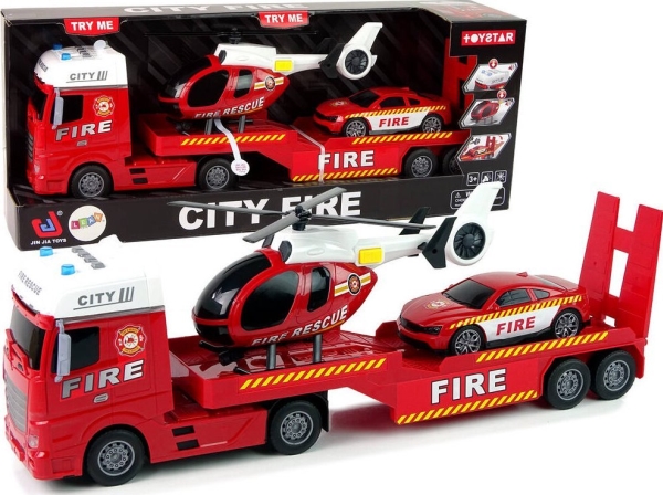Leantoys Brandvæsen Lastbil Helikopter Lyd Lys Rød Lean Toys