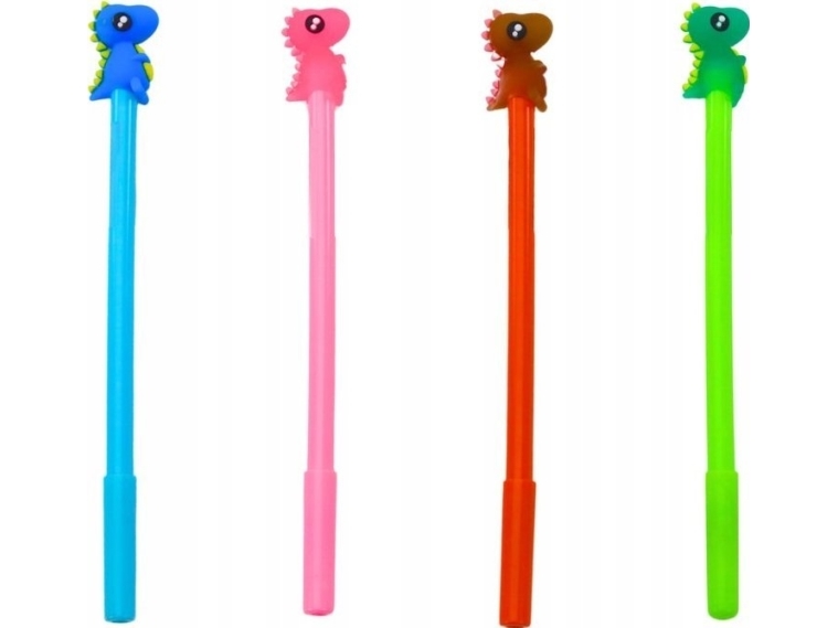 LeanToys Dinosaur Stopper Pen Black Nib Mix Pink Blue 0.5mm