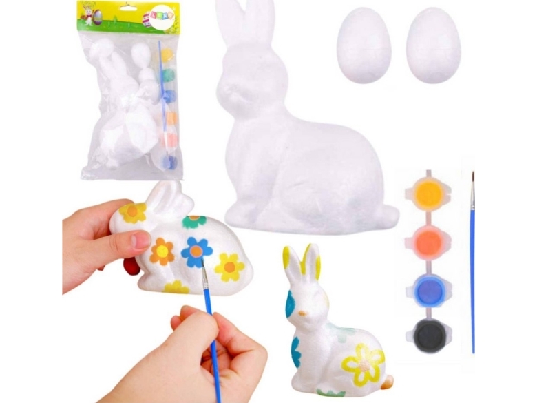 Styropor Ornament Malerei Set Hase 2 Eier Farben Lean Toys