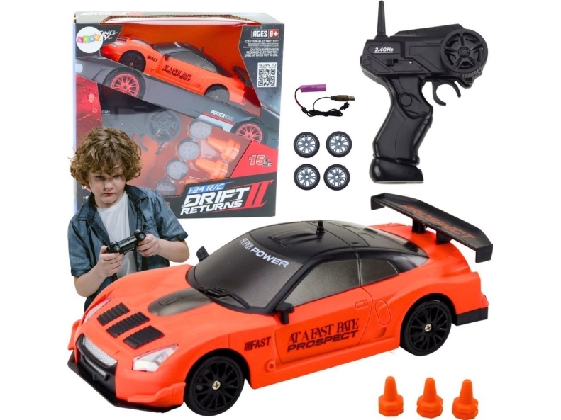 Lean Toys Nuotoliniu būdu valdomas sportinis automobilis 1:24 su keičiamais ratais