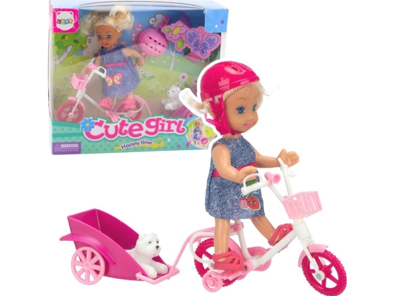 Lean Toys Žavingas rinkinys su lėle, dviračiu ir priekaba