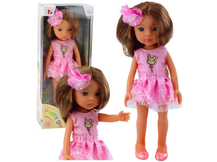 Puppe Im Rosa Kleid Lange Braune Haarspange Blume Lean Toys
