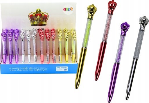 LeanToys kulpenna med krona diamantdetaljer blått bläck (0,7 mm) mix | Skrivredskap - Kulspetspennor & Reservoarpennor - Skrivbordspenn | GameStuff