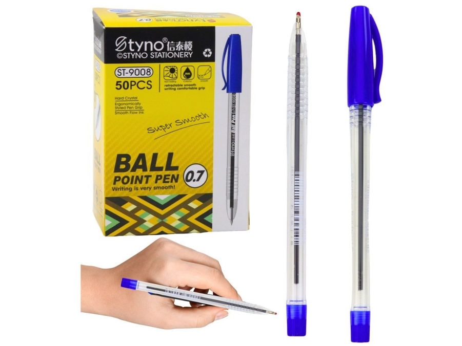 Kuglepen med prop blå blæk spids 0,7 mm