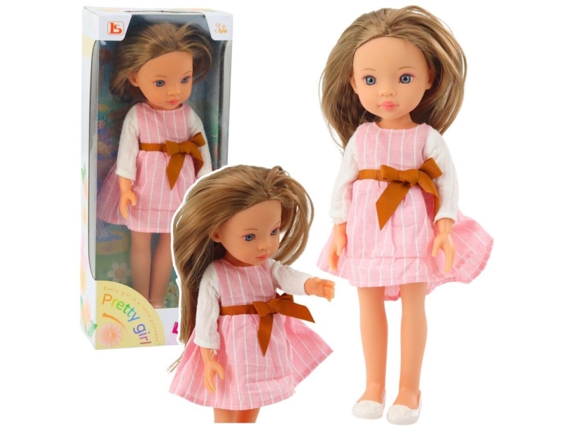 Puppe In Rosa Kleid Mit Decke Lange Braune Haare Lean Toys