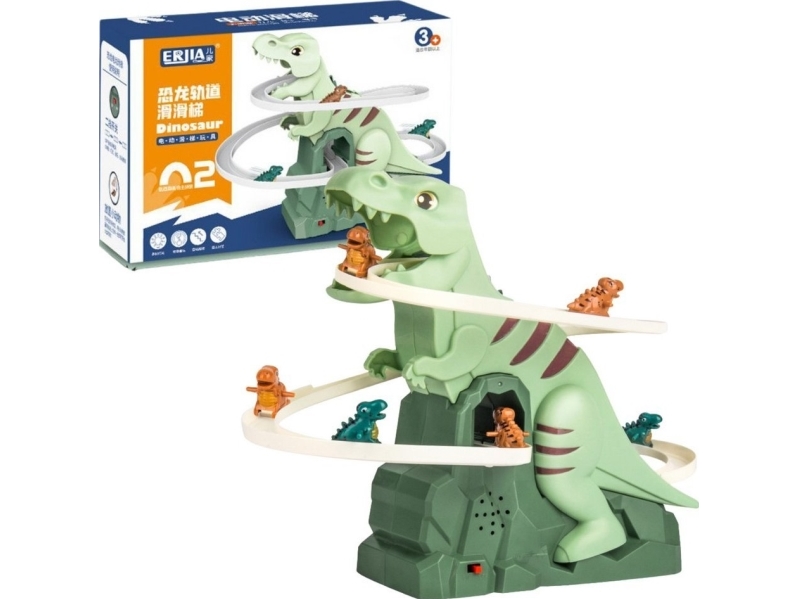 LeanToys dinosaur-skyde-/rutsjebane klatrebane med lys og lyde