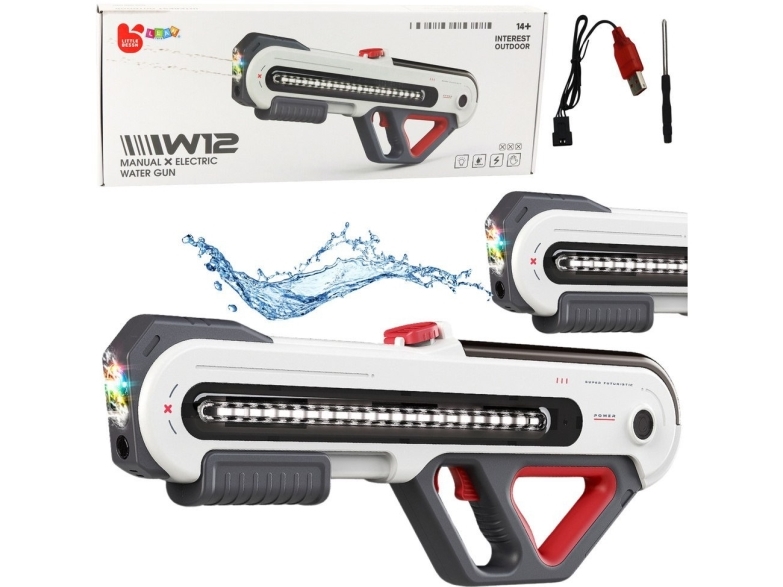 LeanToys stort vandgevær/pistol W12 elektrisk med LED 60 cm hvid