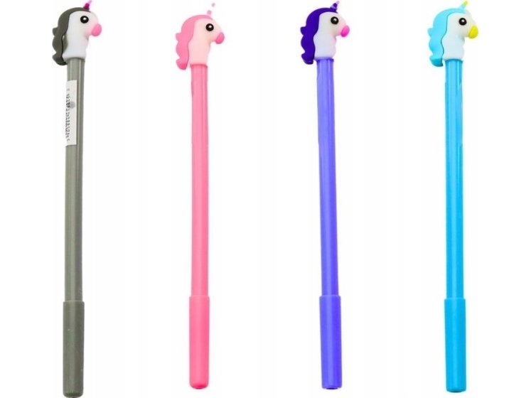 Leantoys Kugelschreiber Mit Einhorn, Schwarz, 0,5 Mm (Mine Mix, Grau/Violett)