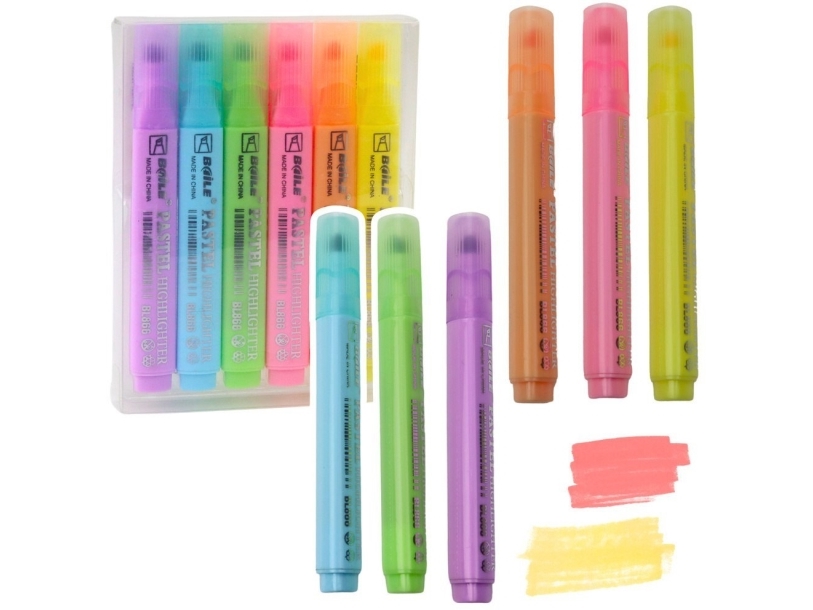 Skolekontor Farvet overstregningstusch sæt 6 stk.