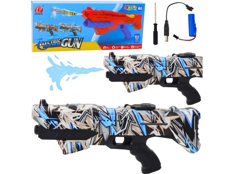 Elektrische Wasserpistole Automatisch Graffiti Blau Reichweite 10M Lean Toys