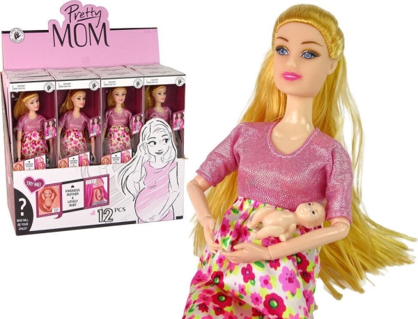 LeanToys docka för barn under graviditet rosa klänning med blommor | Leksaker - Figurer & Dockor - Bebisdockor | GameStuff