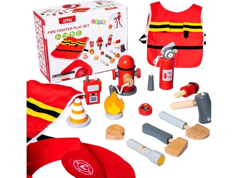 Leantoys Set Kleine Feuerwehrmann Kostüm Zubehör 14-Tlg