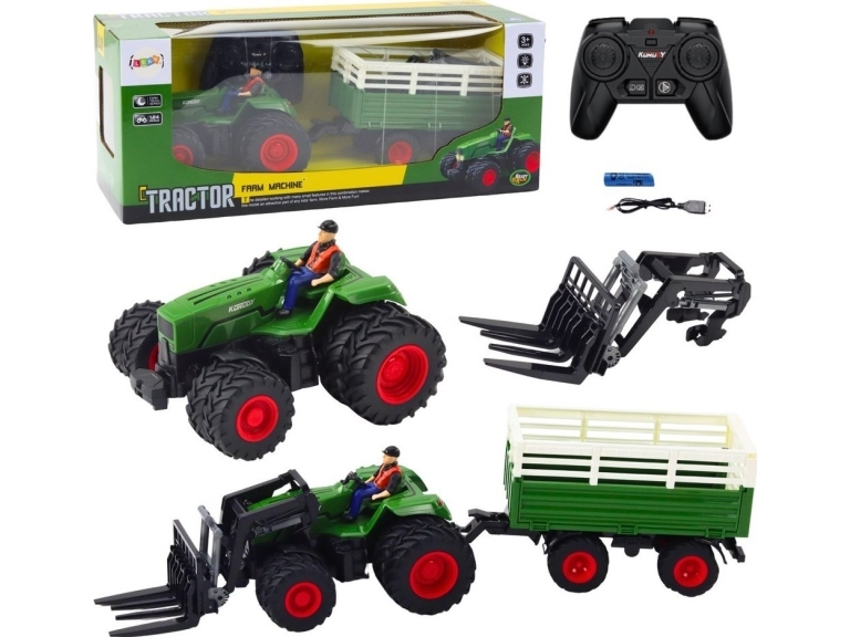 Leantoys Landmaschinen-Traktor Mit Anhänger Und Gabeln, Doppelräder, Rc-Fernsteuerung