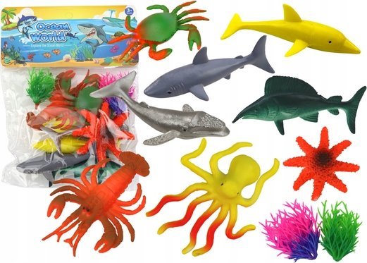 Leantoys Figurenset Meeres-Tiere 8-Teilig Wasserpflanzen