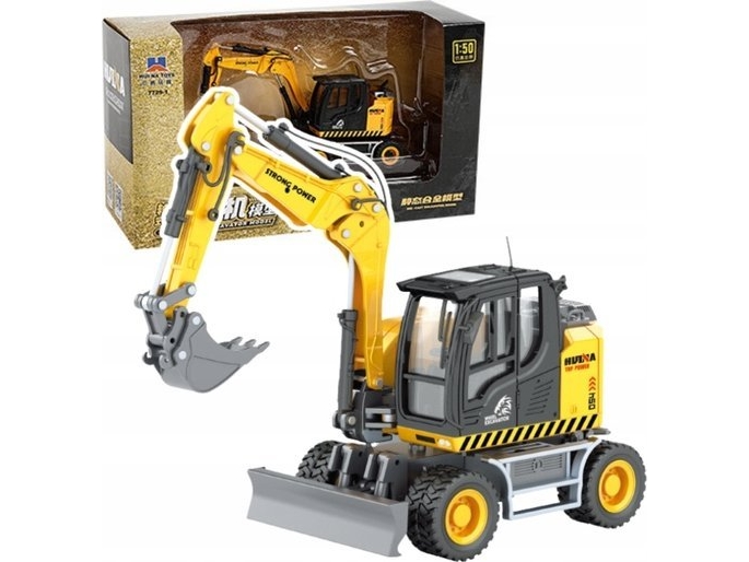Huina Radbagger Mit Planierraupe Aus Metall - Gelb 1:50