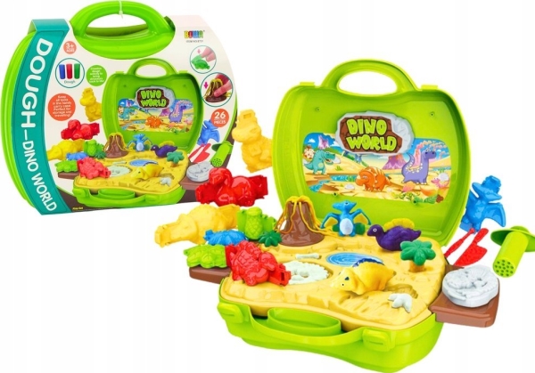 LeanToys modeldej Dinoernes verden i kuffert, forme og værktøjer grøn